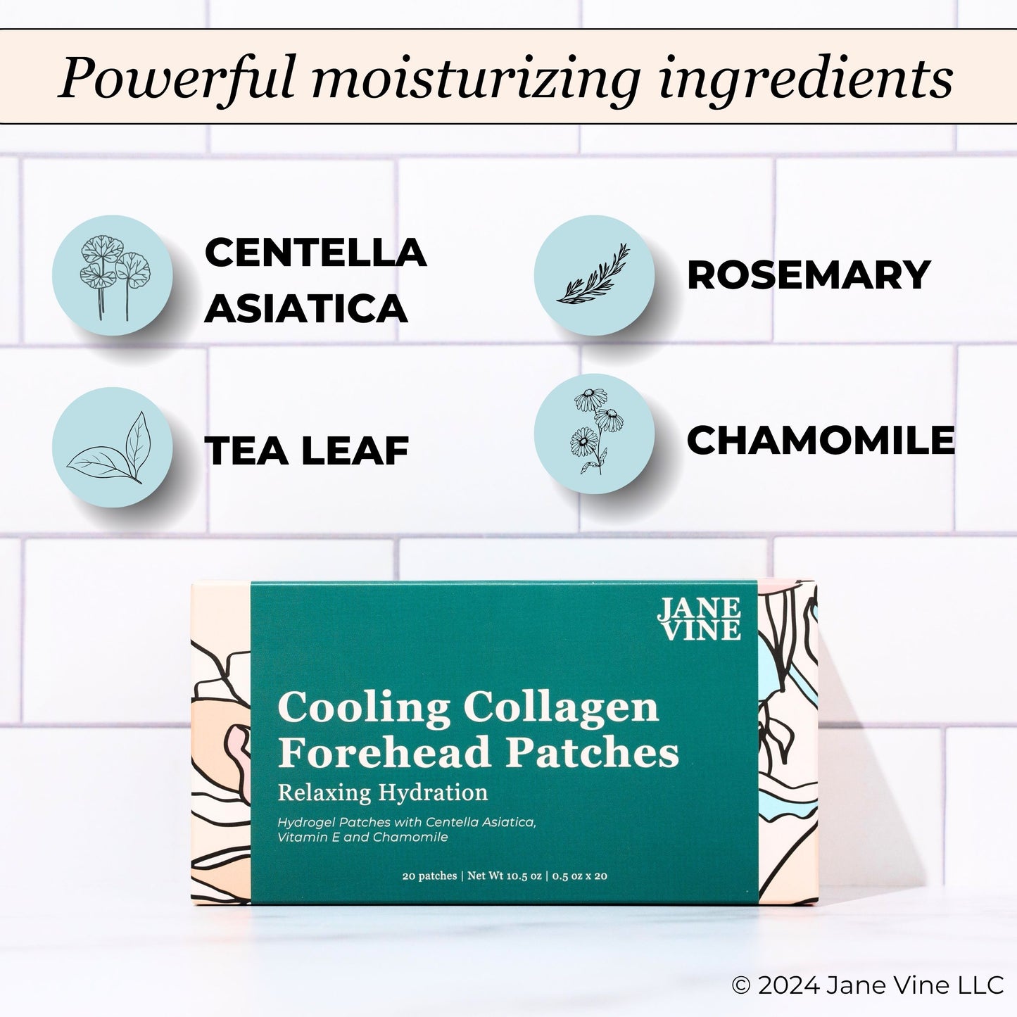 Forehead Wrinkle Patches - Anti Wrinkle Patches - Cooling Collagen Hydration - Wrinkles Treatment - Forehead Collagen Patches with Centella Asiatica, Vitamin E & Hyaluronic Acid - 20 Pcs