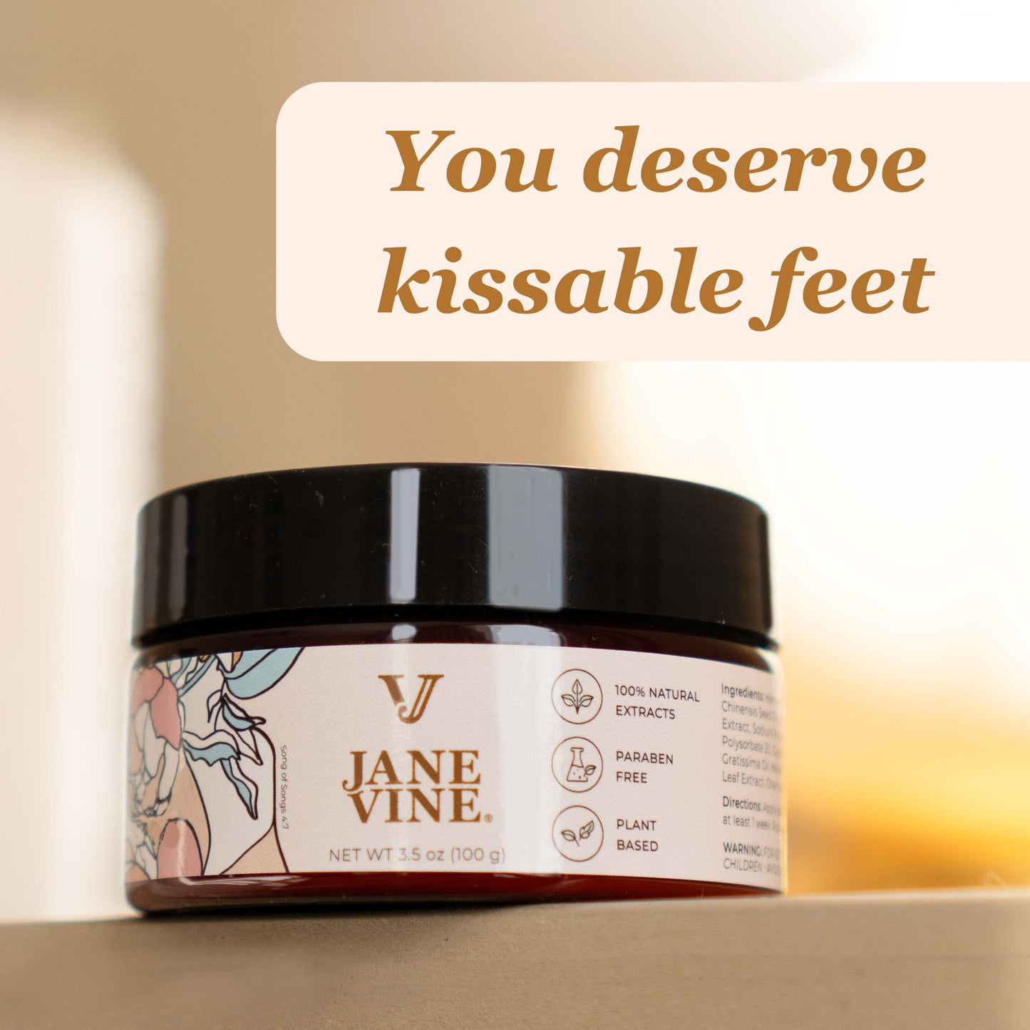 Jane Vine Kissable Feet – Natural Athlete’s Foot Cream for Itchy, Peeling Feet | Antifungal Tea Tree, Coconut & Calendula Formula | No-Sting, Nurse-Crafted Skin Relief – 3.5 oz