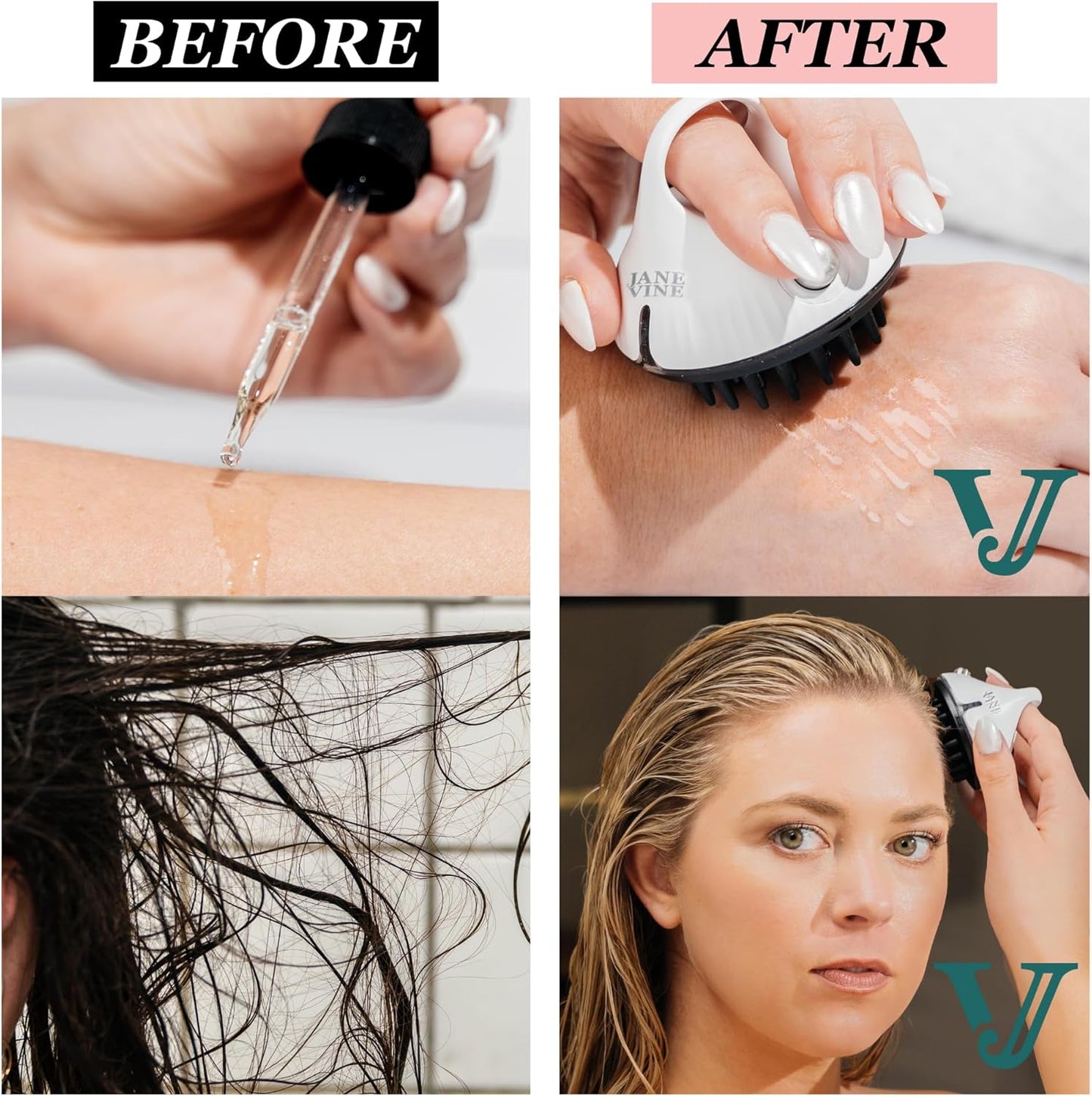 Hair Oil Applicator - 2 in 1 Scalp Massager for Growth Exfoliating Brush Dandruff Treatment and Oiling with Silicone Head Scrubber White