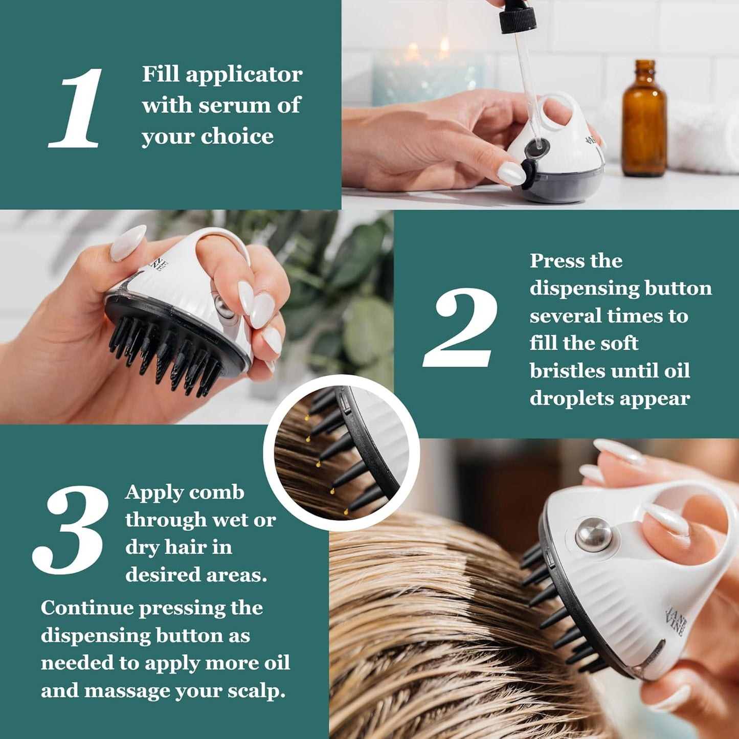 Hair Oil Applicator - 2 in 1 Scalp Massager for Growth Exfoliating Brush Dandruff Treatment and Oiling with Silicone Head Scrubber White