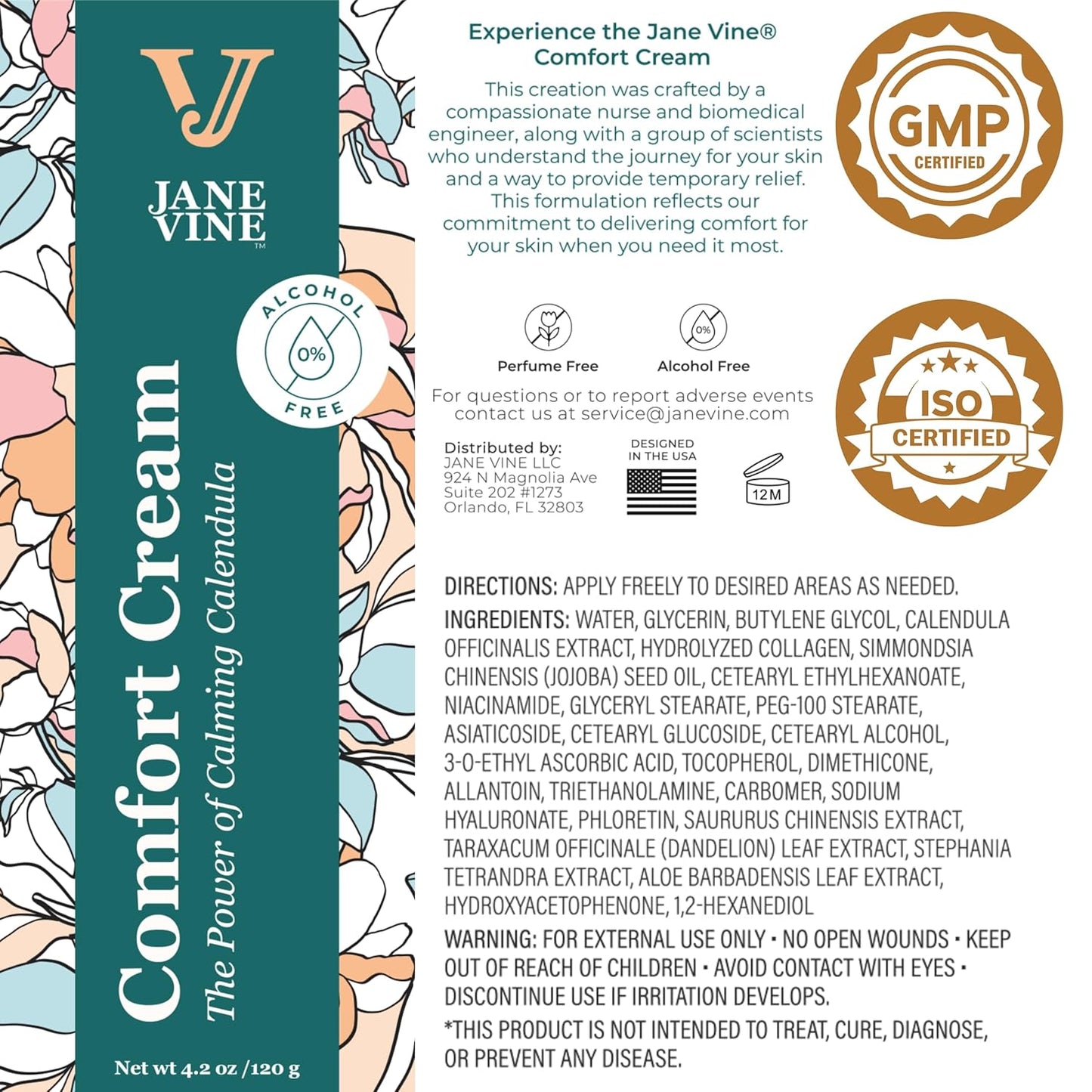 JANE VINE Calendula Cream for Dry, Irritated & Sensitive Skin – Natural Herbal Moisturizer with Calendula, Chamomile & Aloe | Soothing Skin Barrier Repair Cream for Eczema, Rashes, Redness