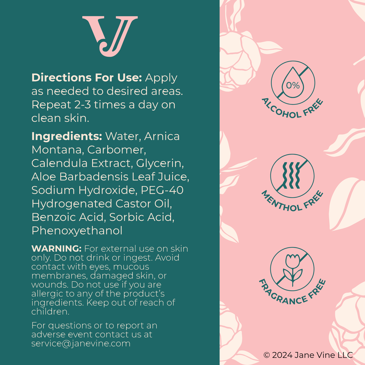 Jane Vine Arnica Gel – Arnica Montana for Face, Bruises, Muscle Soreness & Post-Workout Recovery – 7 oz