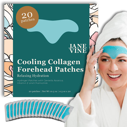 Forehead Wrinkle Patches - Anti Wrinkle Patches - Cooling Collagen Hydration - Wrinkles Treatment - Forehead Collagen Patches with Centella Asiatica, Vitamin E & Hyaluronic Acid - 20 Pcs