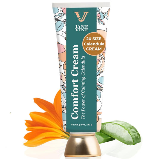 JANE VINE Calendula Cream for Dry, Irritated & Sensitive Skin – Natural Herbal Moisturizer with Calendula, Chamomile & Aloe | Soothing Skin Barrier Repair Cream for Eczema, Rashes, Redness