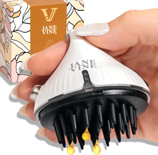 Hair Oil Applicator - 2 in 1 Scalp Massager for Growth Exfoliating Brush Dandruff Treatment and Oiling with Silicone Head Scrubber White