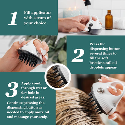 Hair Oil Applicator - 2 in 1 Scalp Massager for Growth Exfoliating Brush Dandruff Treatment and Oiling with Silicone Head Scrubber White